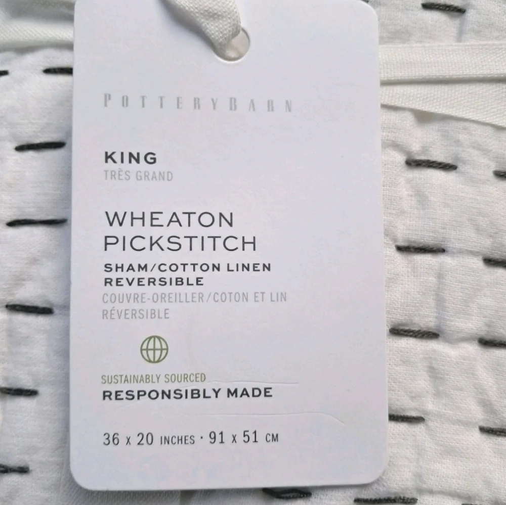 Pottery Barn Wheaton Pick-Stitch King Shams Set of 2 Reversible Cotton Linen NEW